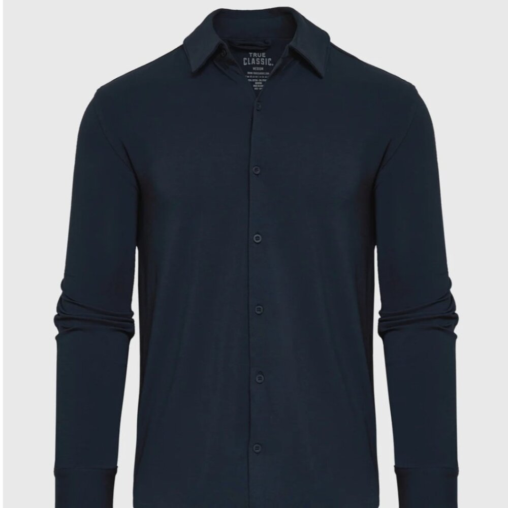 True Classic Long Sleeve Knit Shirt - Navy - Men's Size M - TCT4211